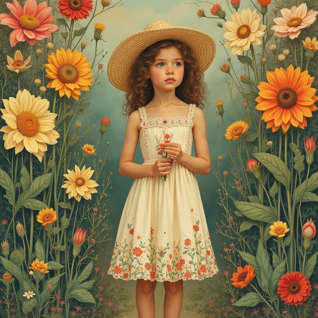 Girl in Garden: An Art Nouveau Dreamscape