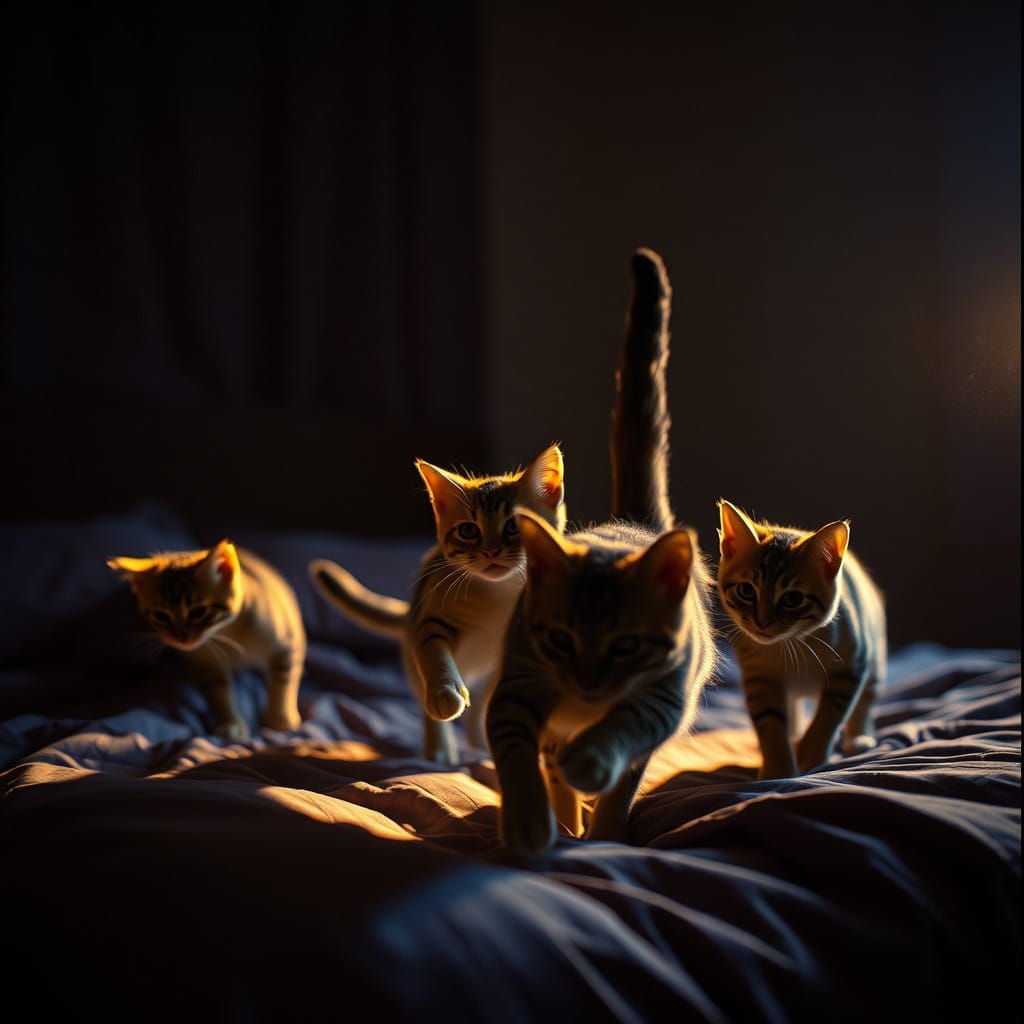Whiskered Felines in Cinematic Nocturne