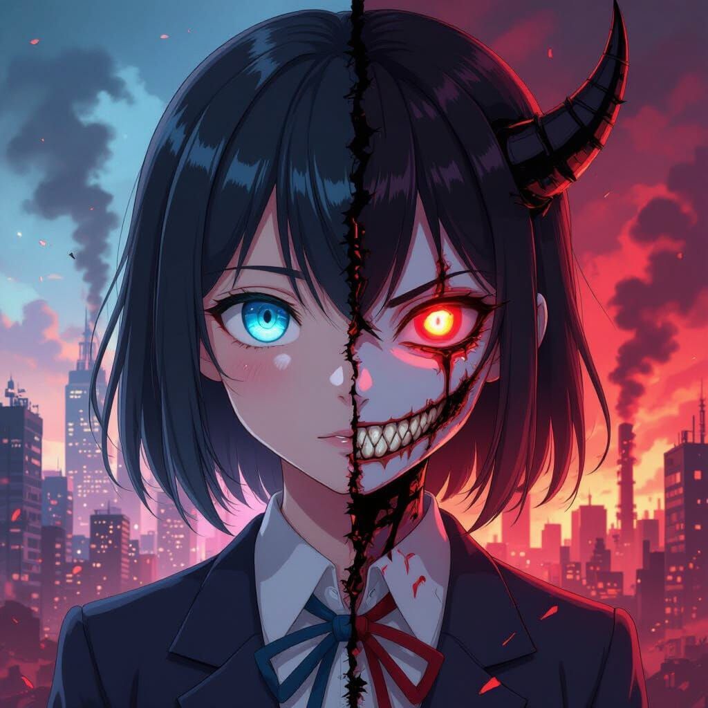 Anime Girl Split Personality: Serene vs Demon