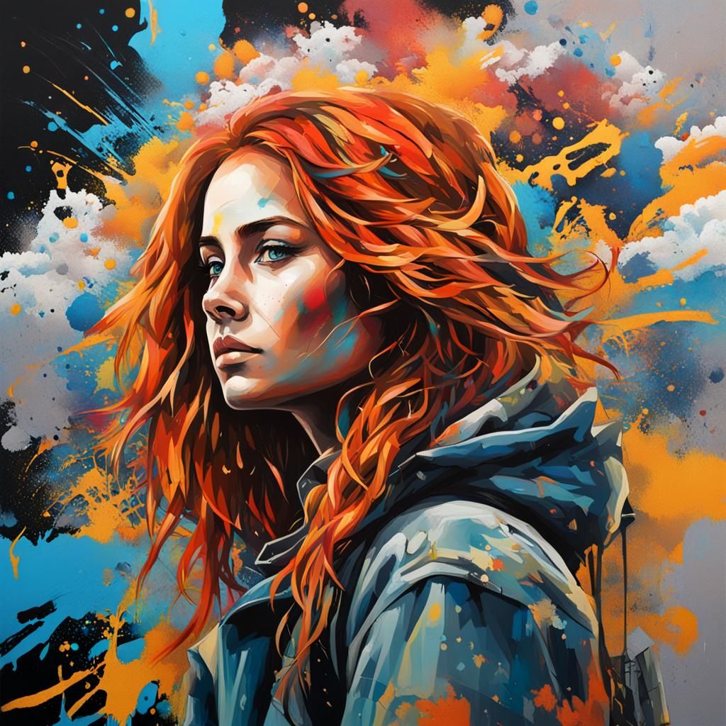 Brazilian Woman in Street Art Style by the Ocean