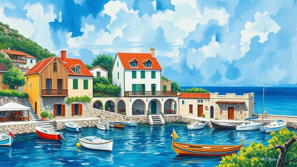 Serene Coastal Guest House Oasis in Neo-Impressionist Style