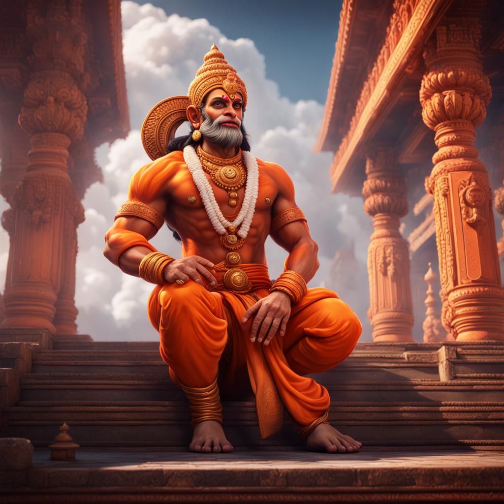 Lord Hanuman Kneeling Before Ram Mandir