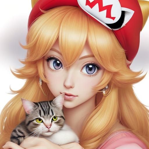Princess Peach and Cat in Anime Style