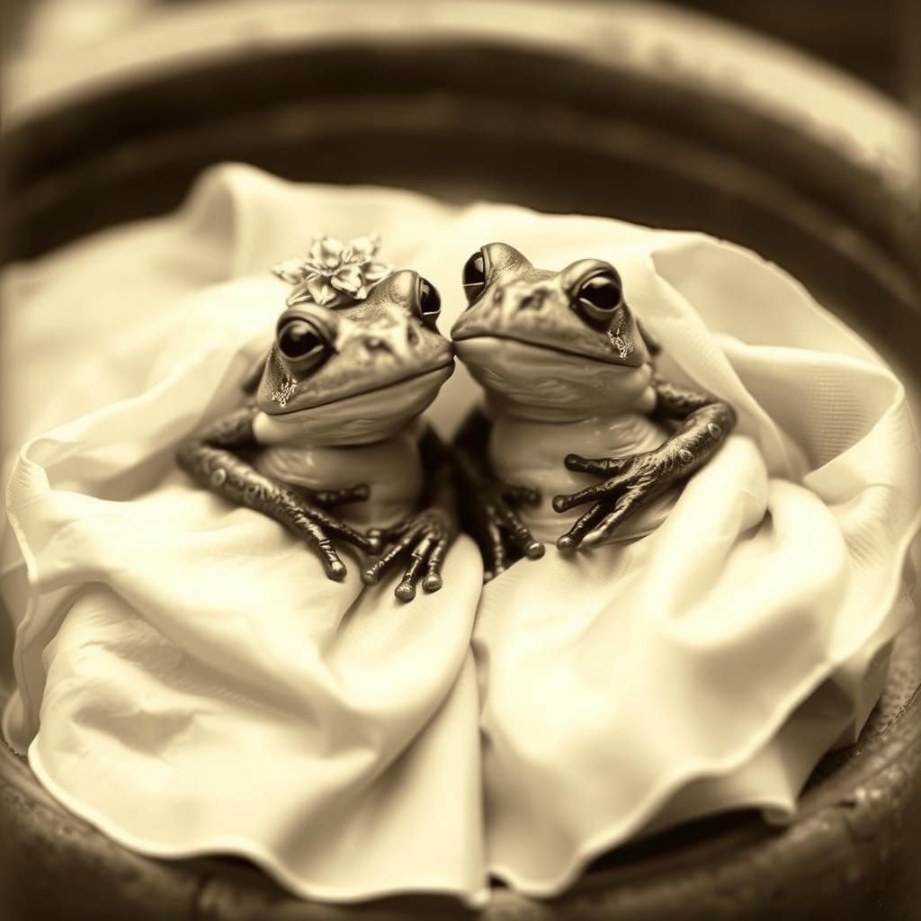 Vintage Frogs Wedding in Sepia Tone
