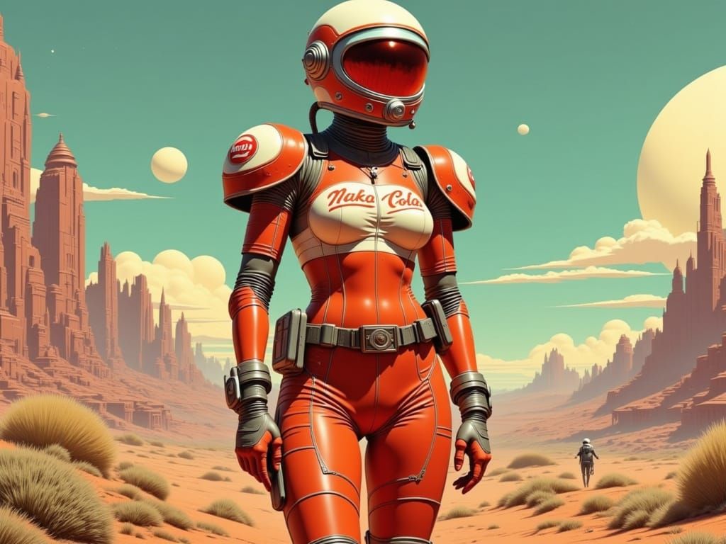 Nuka Cola Power Armor in Retro-Futuristic Wasteland
