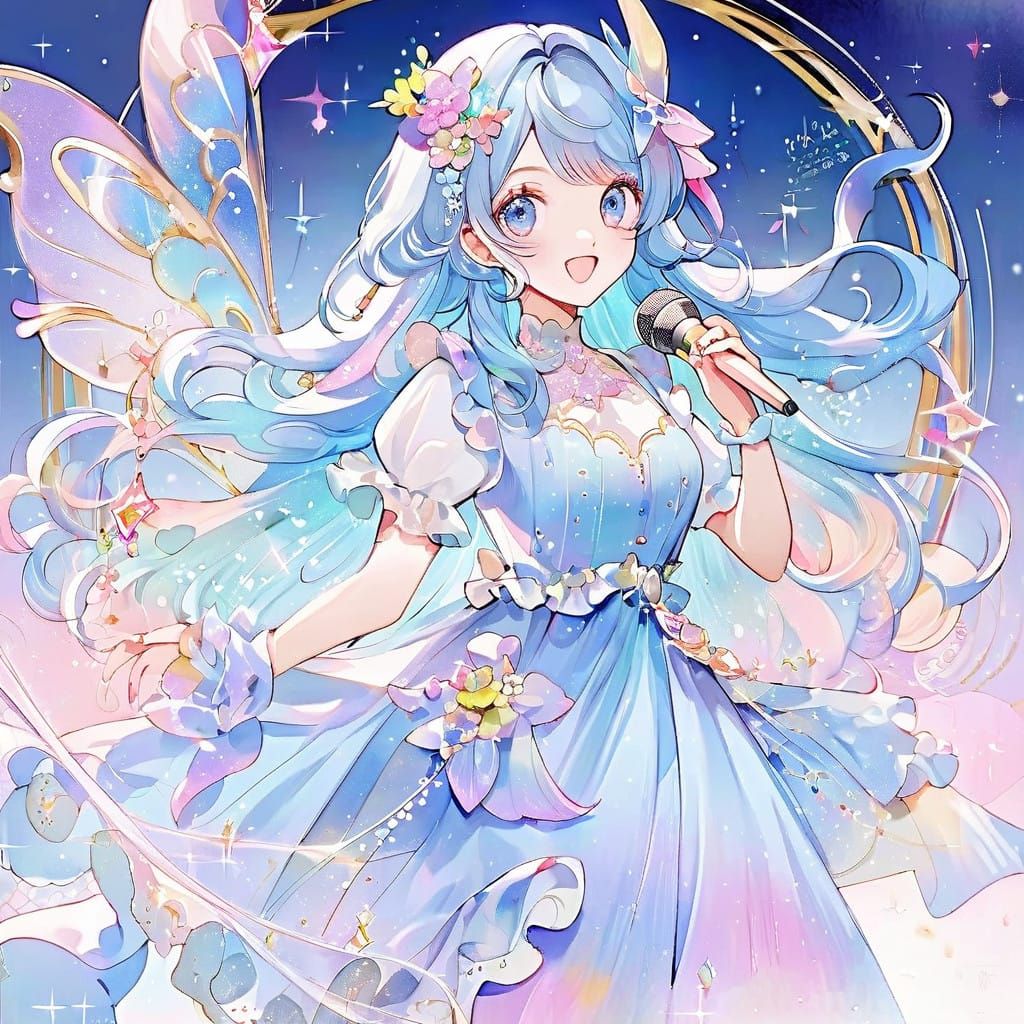 Whimsical Anime Singer Girl in Pastel Hues