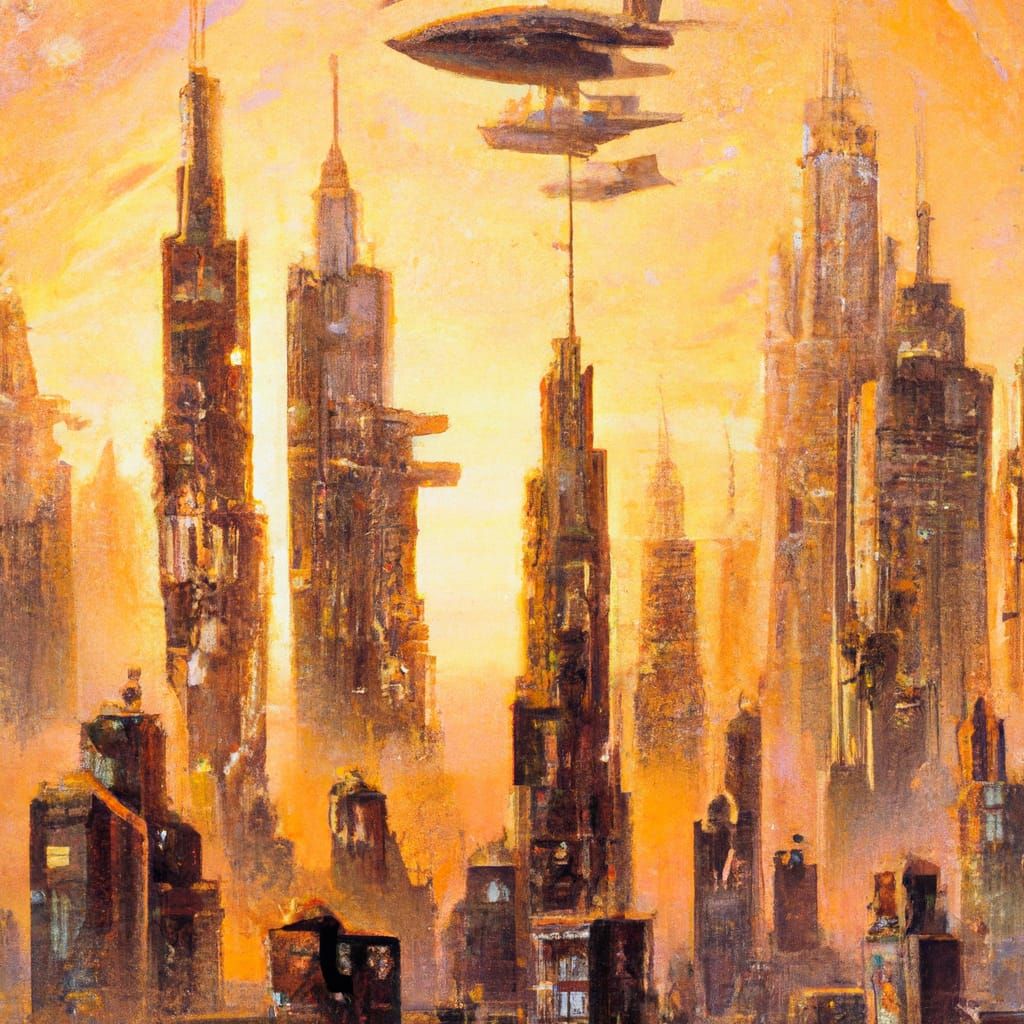 Art Deco Cityscape at Dawn Oil Painting