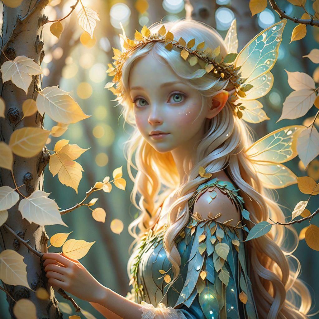 Enchanted Aspen Tree Fairy in Whimsical Forest Setting