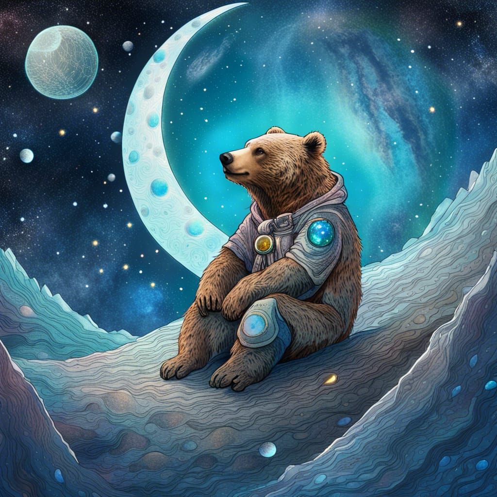Astral Bear on the Moon in Cosmic Illustration