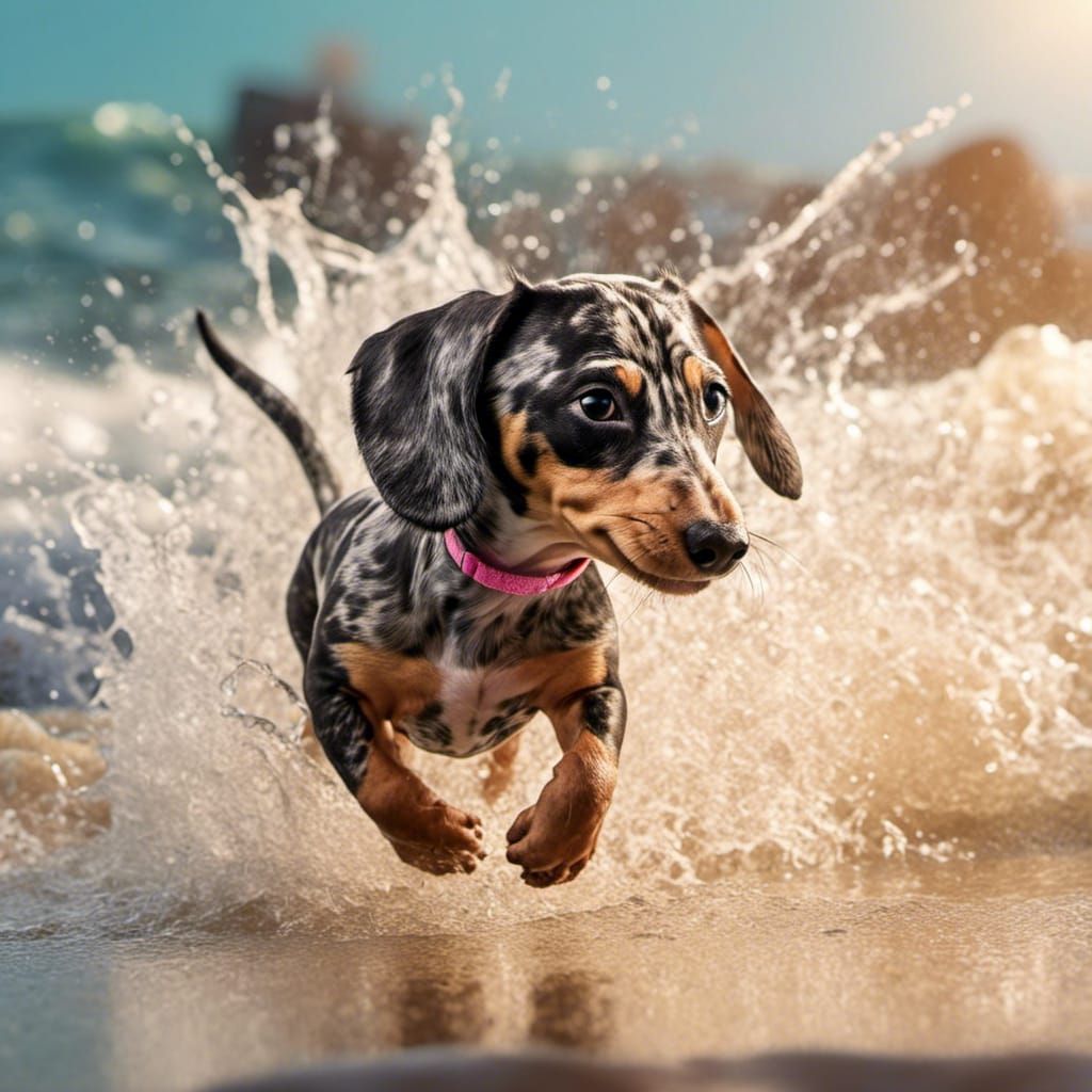 Pixar-Style Penny Runs on a Sunset Beach