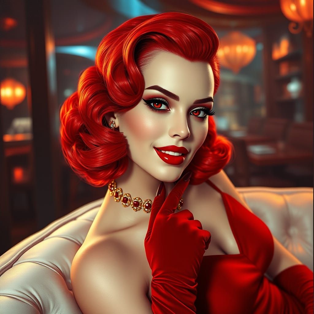 Sultry Goth Siren in Red Velvet Opulence