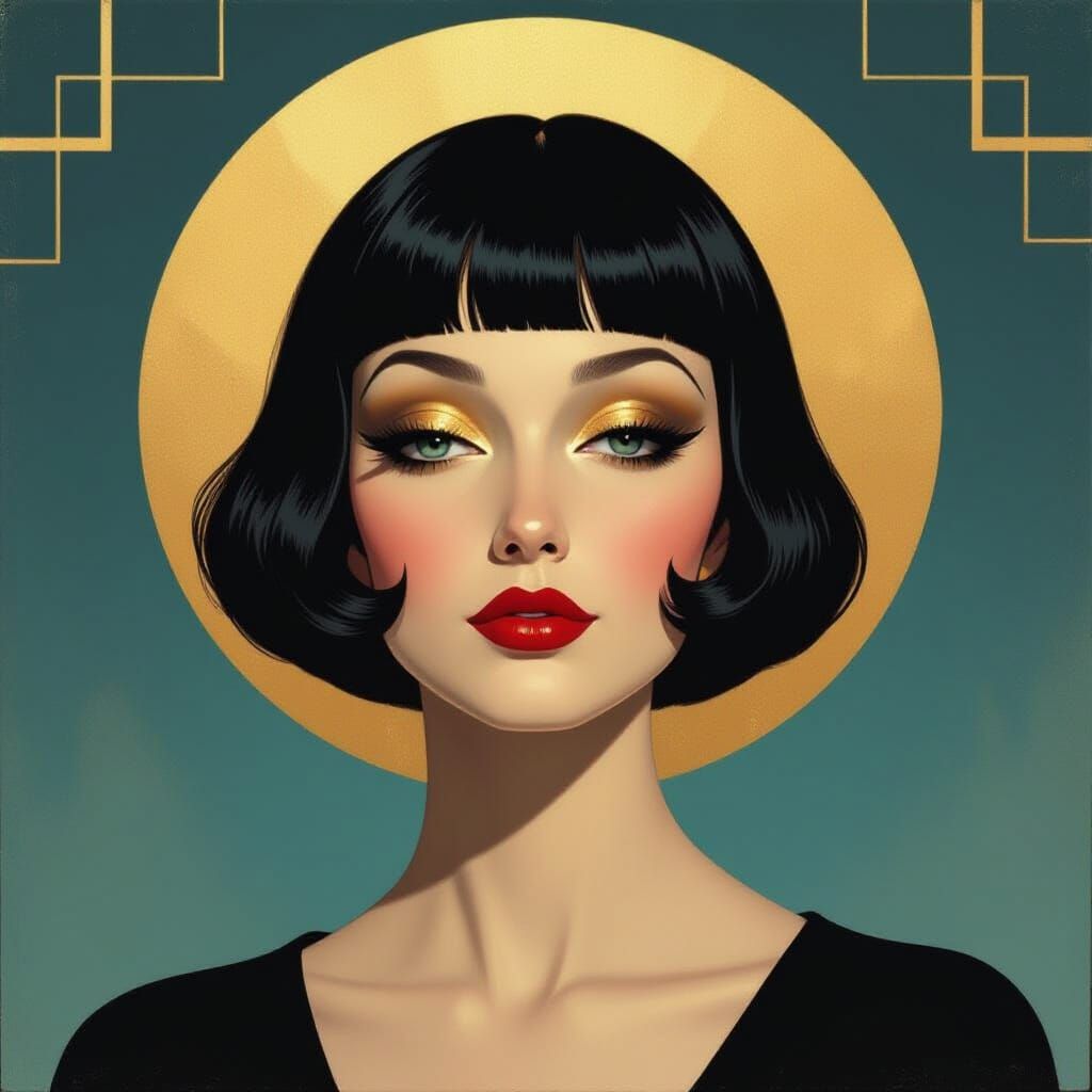 Art Deco Woman with Golden Geometric Halo