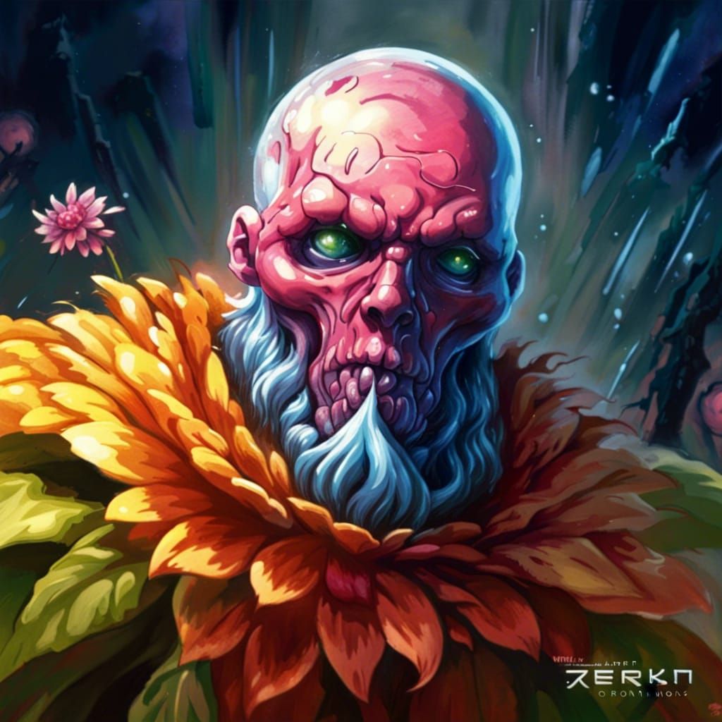 Flower Mutant Cult Leader in Ethereal Anime Style