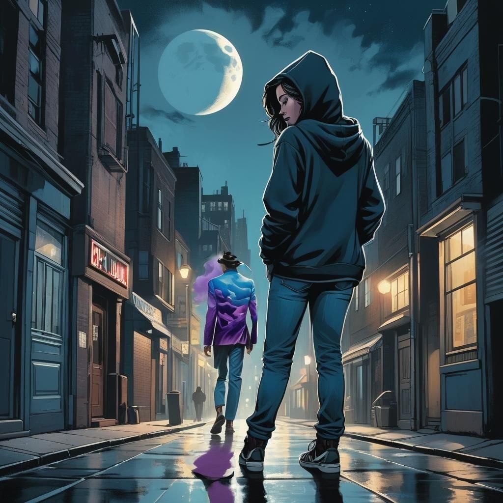 City Night Walker in Comic Book Style