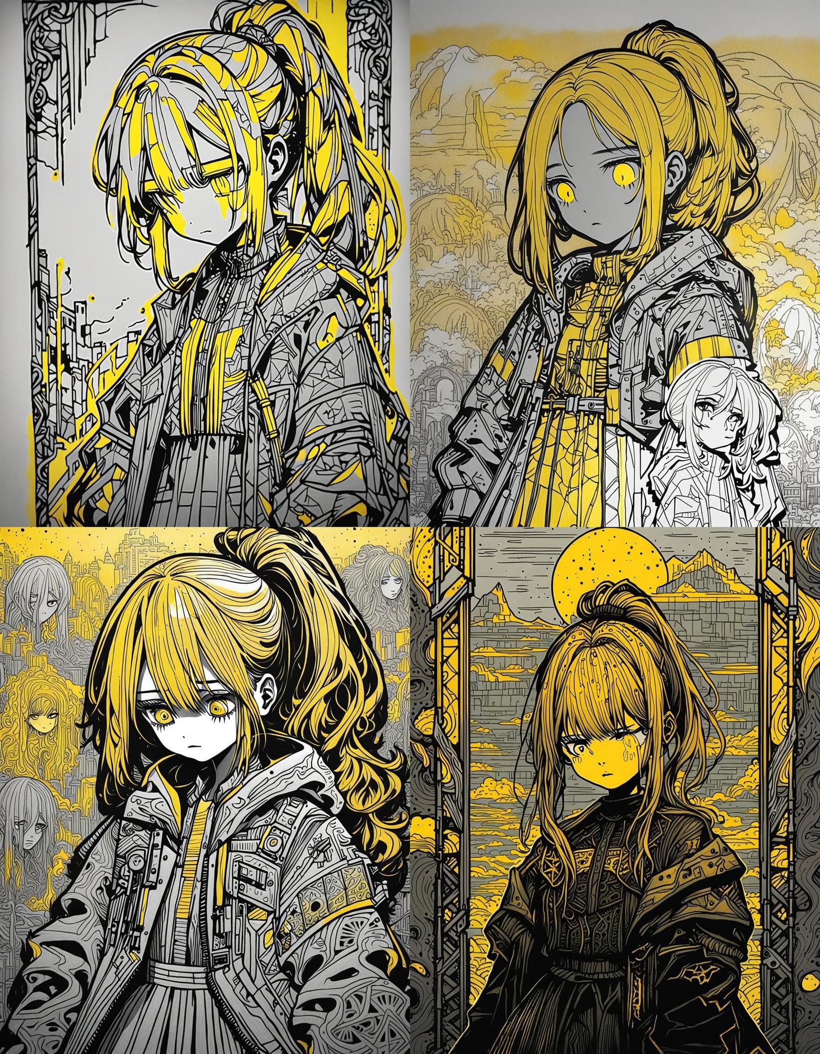 Anime-Inspired Drawing of Sad Girl with Yellow Tint