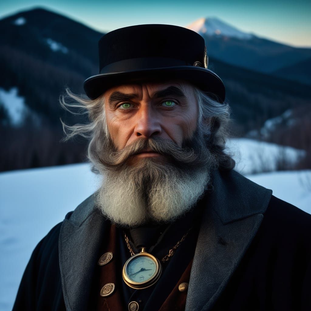 Steampunk Mountain Portrait in Frazetta Oil Painting Style