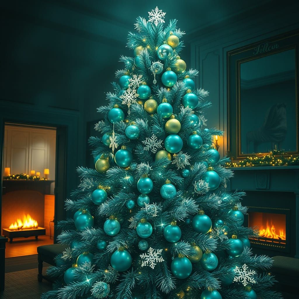 Art Deco Christmas Tree with Turquoise Ornaments