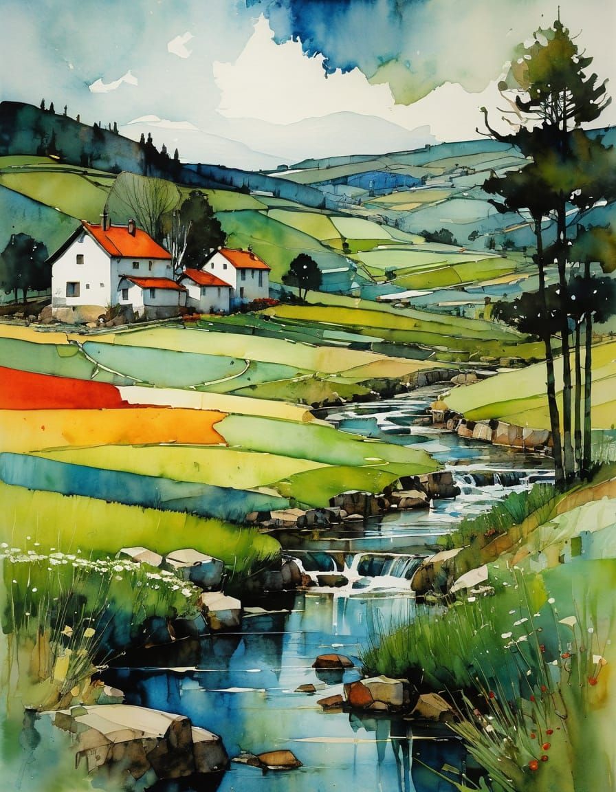 Ethereal Spring Landscape in Expressionist Mixed Media