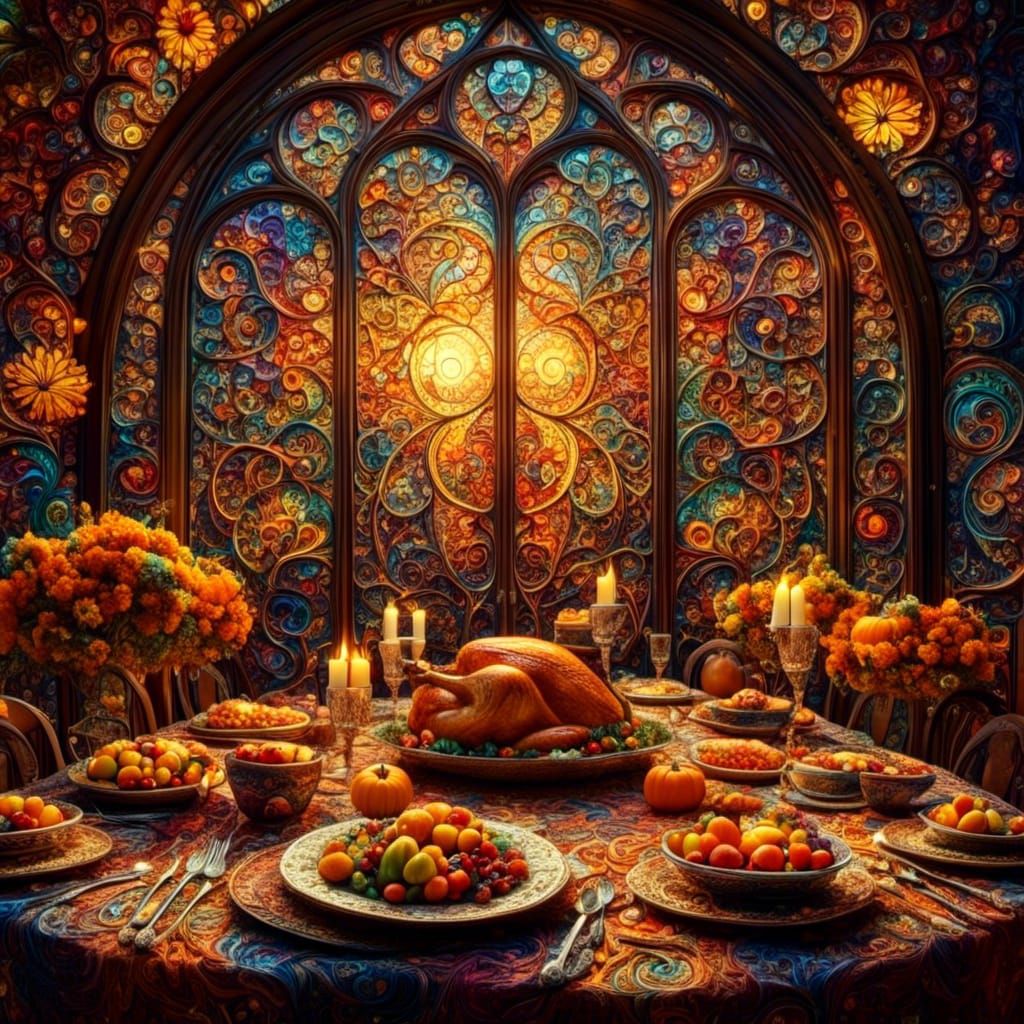 Thanksgiving Feast in Stained Glass Fractal Design