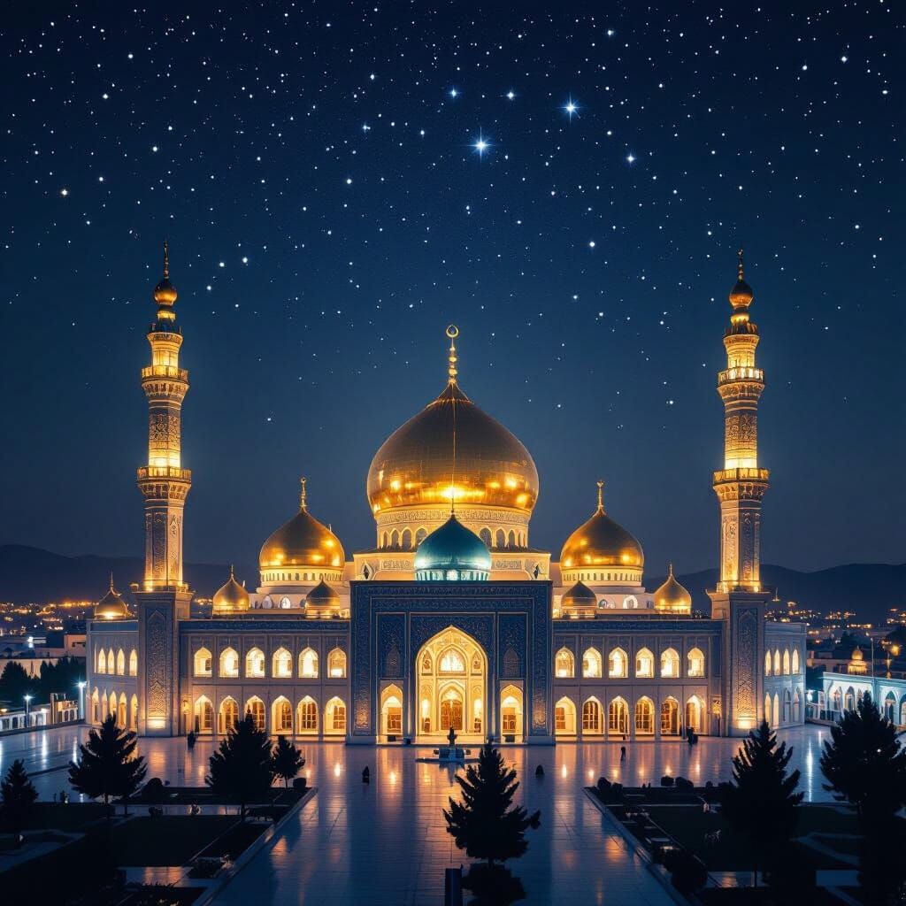 Shrine of Imam Reza at Night: Golden Domes Illuminated