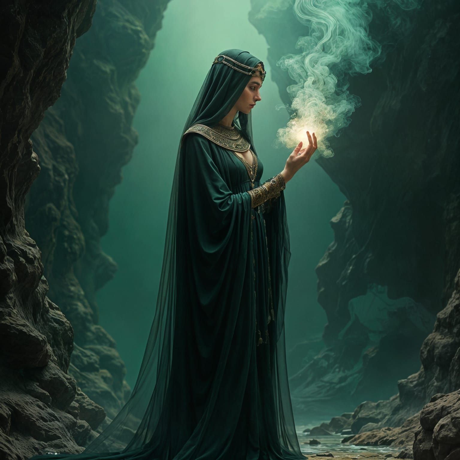 Art Nouveau Oracle Gazing at Light