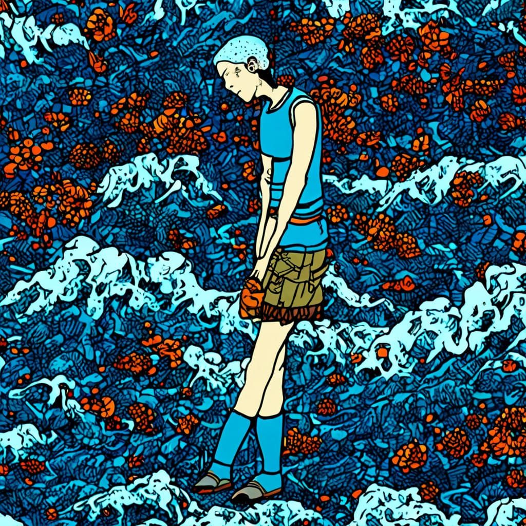 Serene Ocean Landscape in Dynamic Comic Book Style
