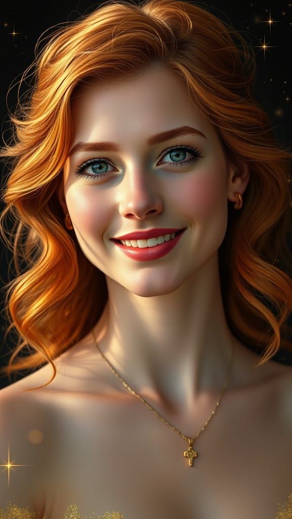 Elegant Redhead Woman in Gold Jewelry
