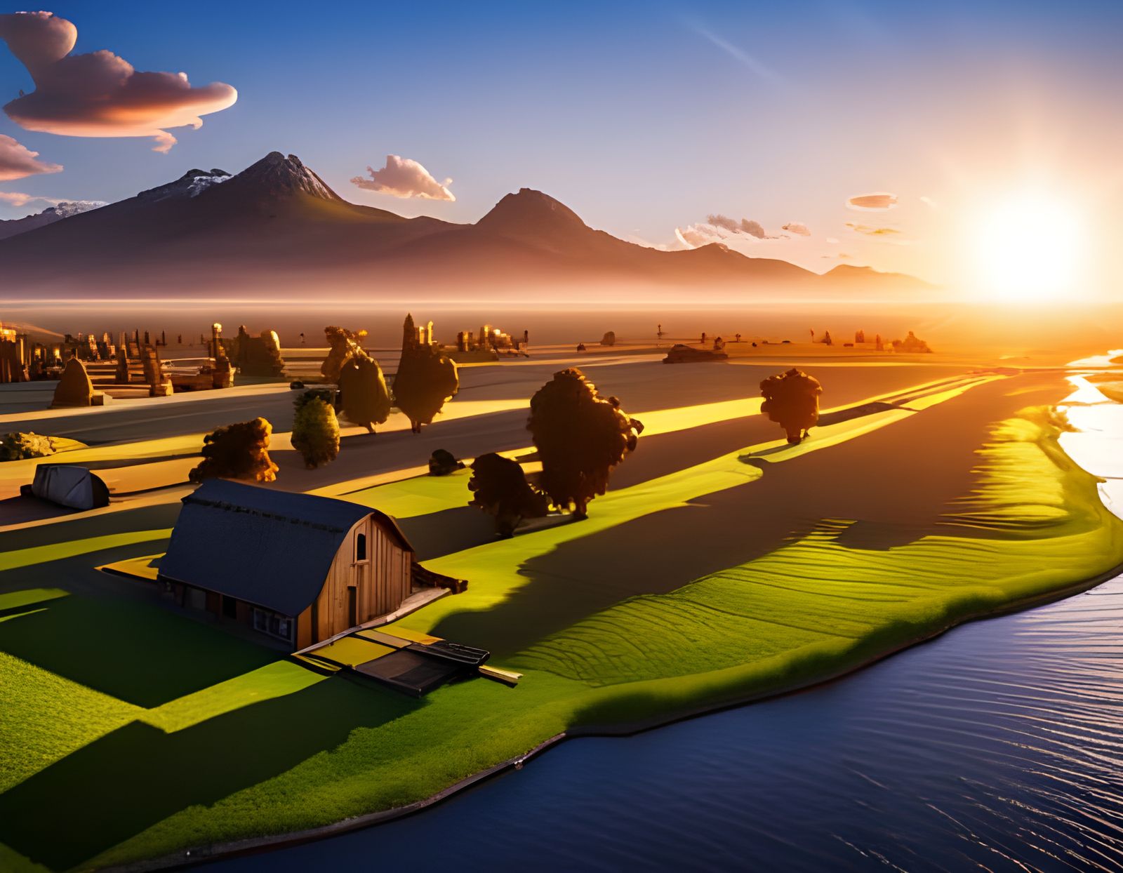 Aerial View of Farm Town in San Joaquin Valley