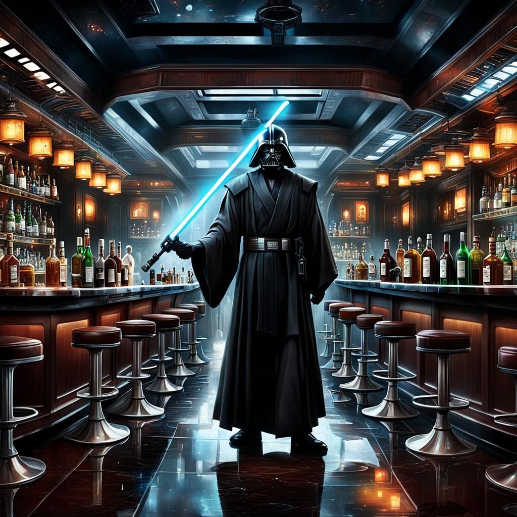 Drunk Jedi Bar Scene in Digital Art Style