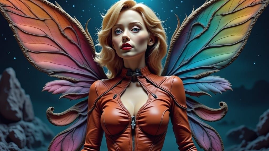 Ethereal Space Goddess in Vibrant Leather Attire