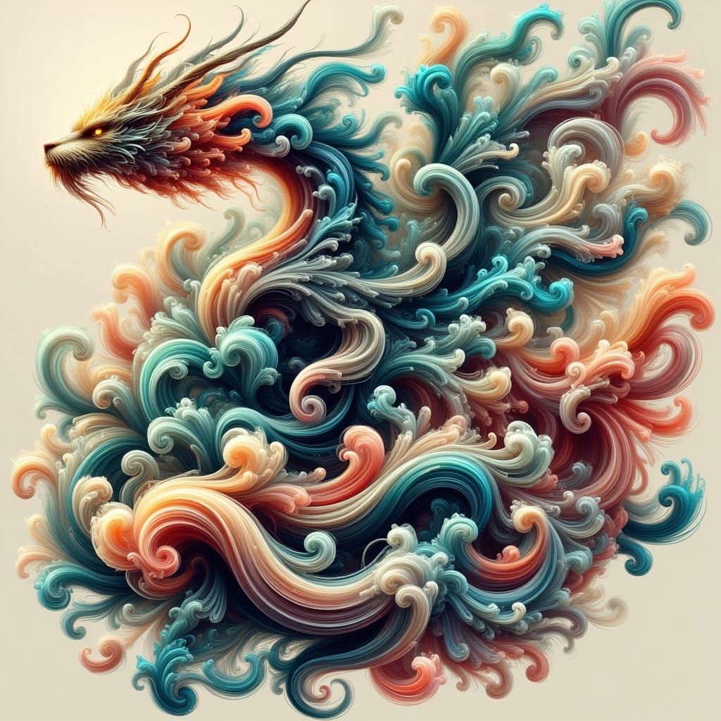 Detailed Dragon in Abstract Fractal Zentangle Style