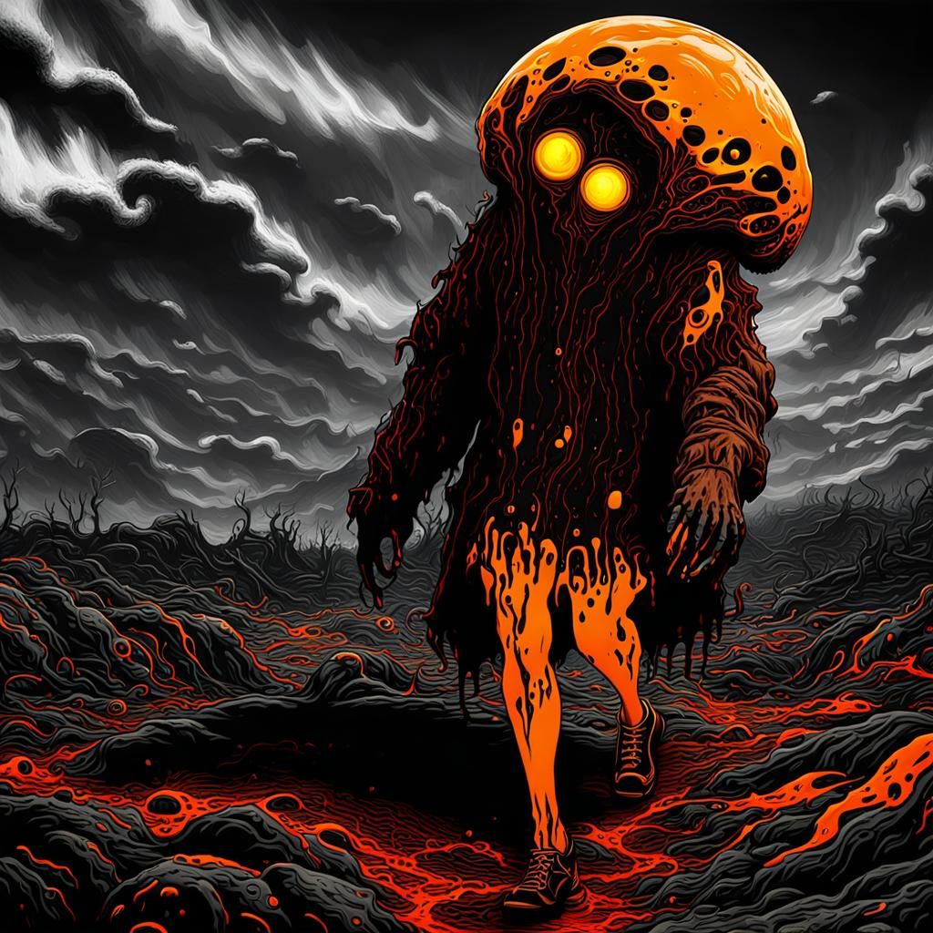 Girl Escaping Toxic Monster in Desolate Wasteland