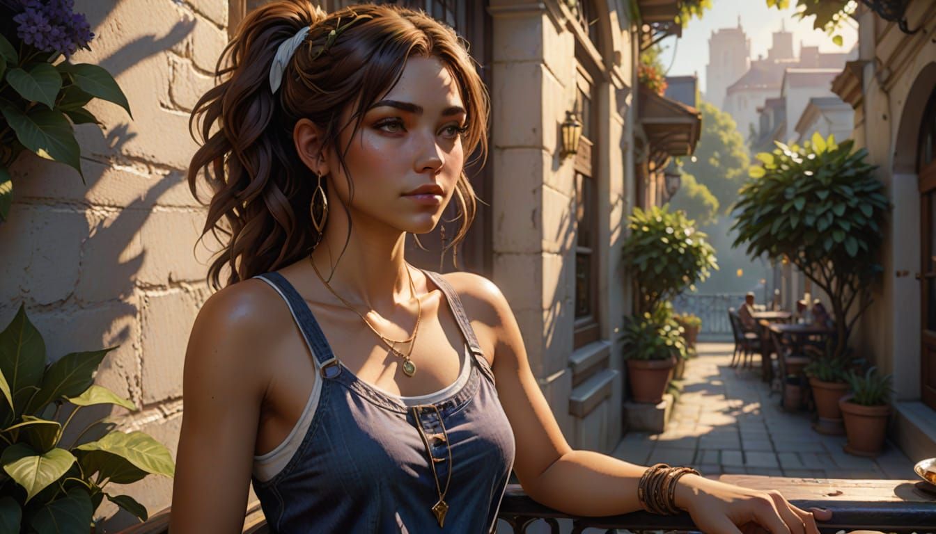 French Quarter Woman Sipping Coffee, Dark Fantasy Digital Ar...