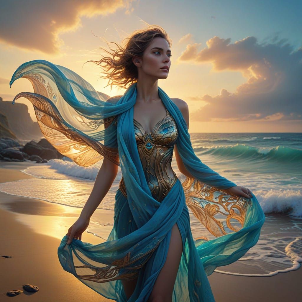Siren in Golden Hour Oceanic Surrealism