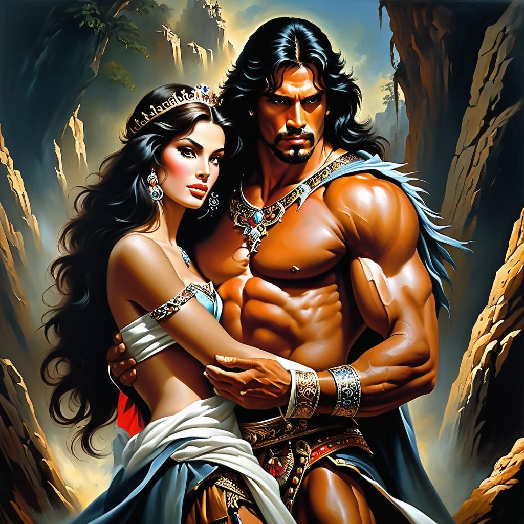 Majestic Oil Painting of Barbarian Warrior with Enchanted Pr...