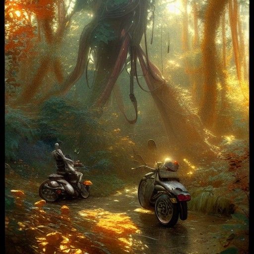 Motorcycle in Sphere Amidst Autumn Forest