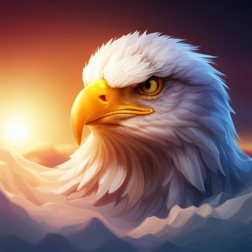 Golden Egg Eagle on Cloudy Peak in Hyperrealism