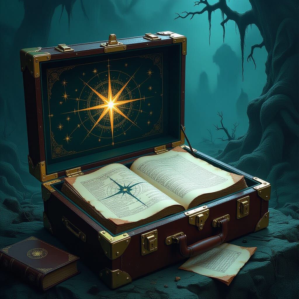 Mysterious Case with Star Charts in Gustave Doré Style