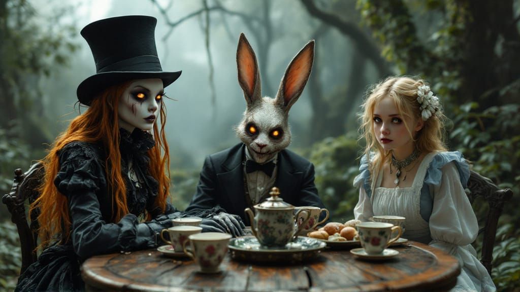 Gothic Tea Party in Misty Woods