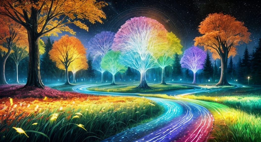 Fiber Optic Autumn Park: Scintillating Landscape