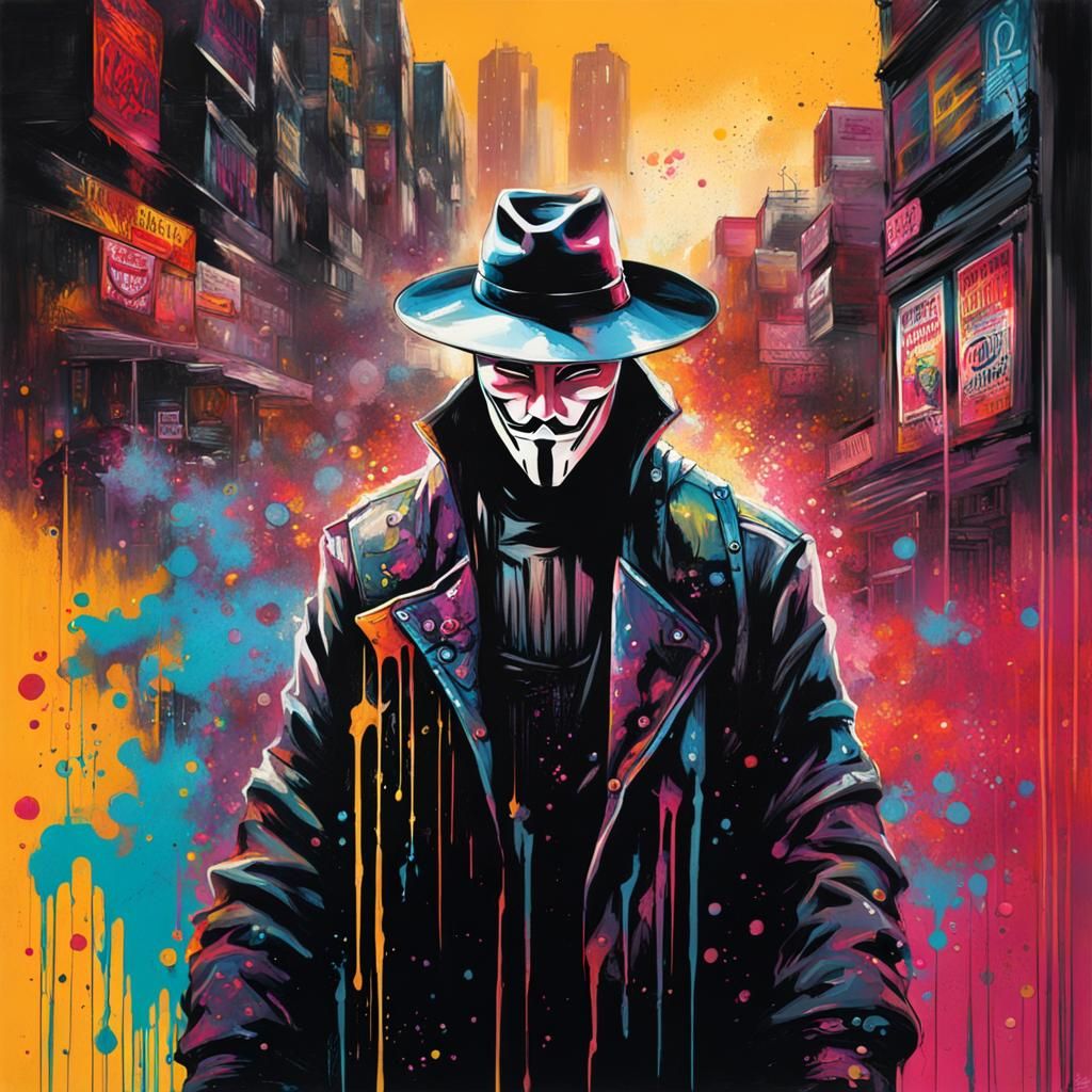 Cyberpunk V for Vendetta Graffiti Art