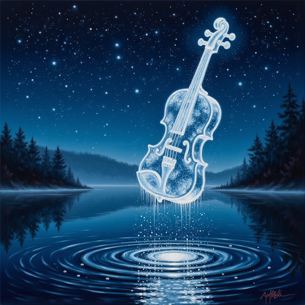 Ice Violin with Constellations in Romantic Style