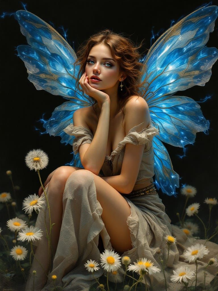Fairy with Blue Energy Wings in Dramatic Light