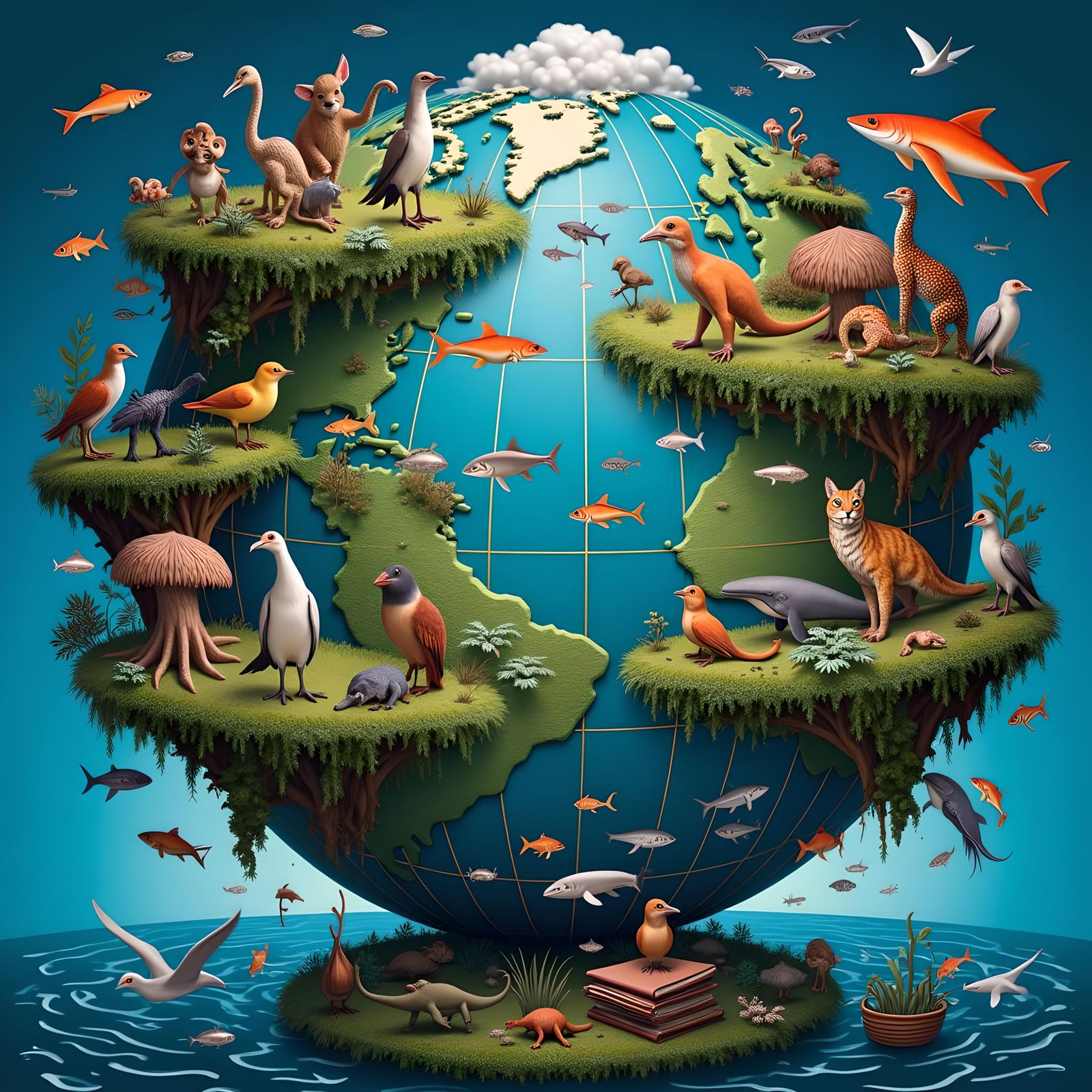 Vivid Biogeographical Map of Cryptids and Animals