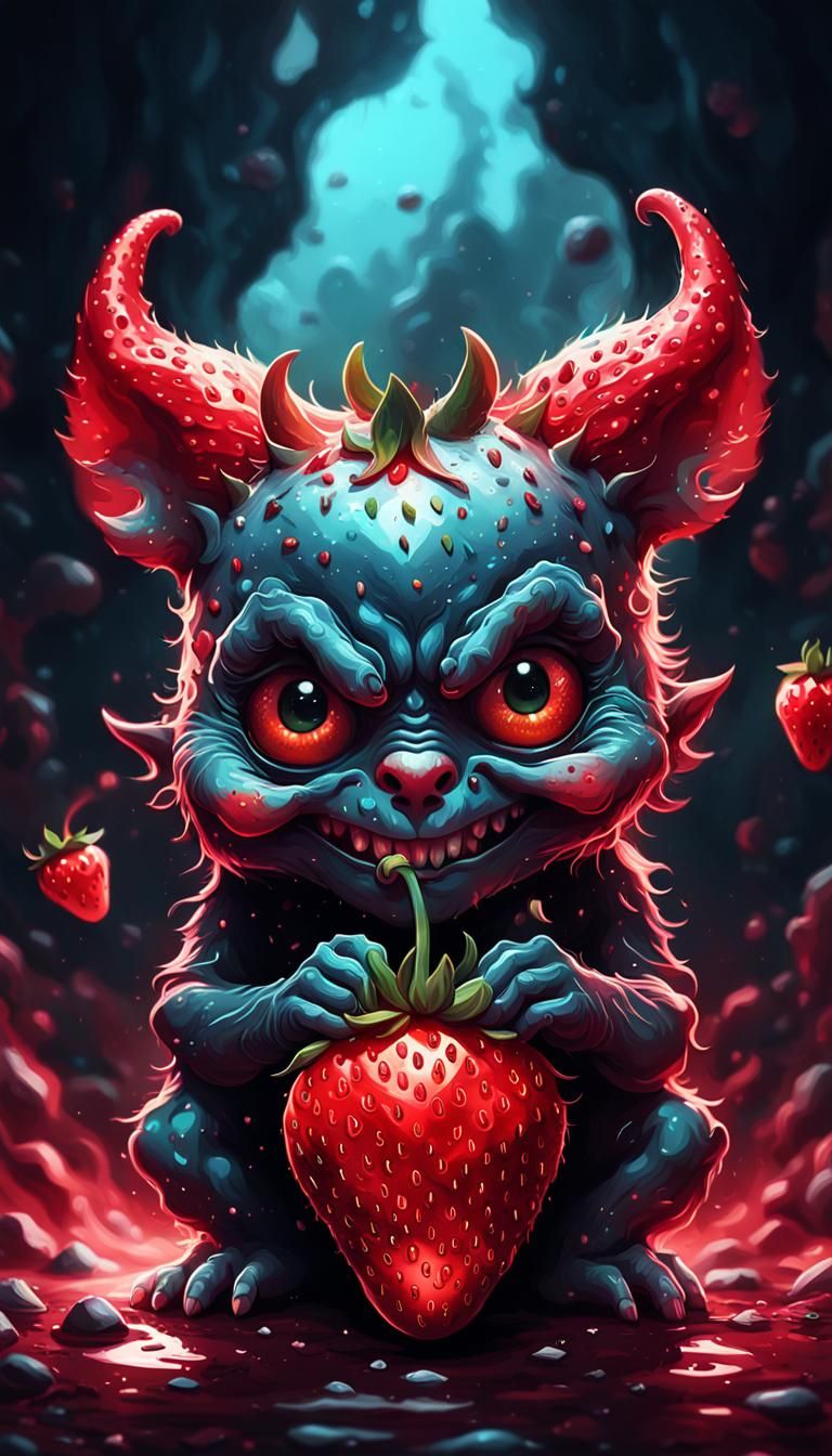 Adorable Strawberry Devil in Digital Art Style