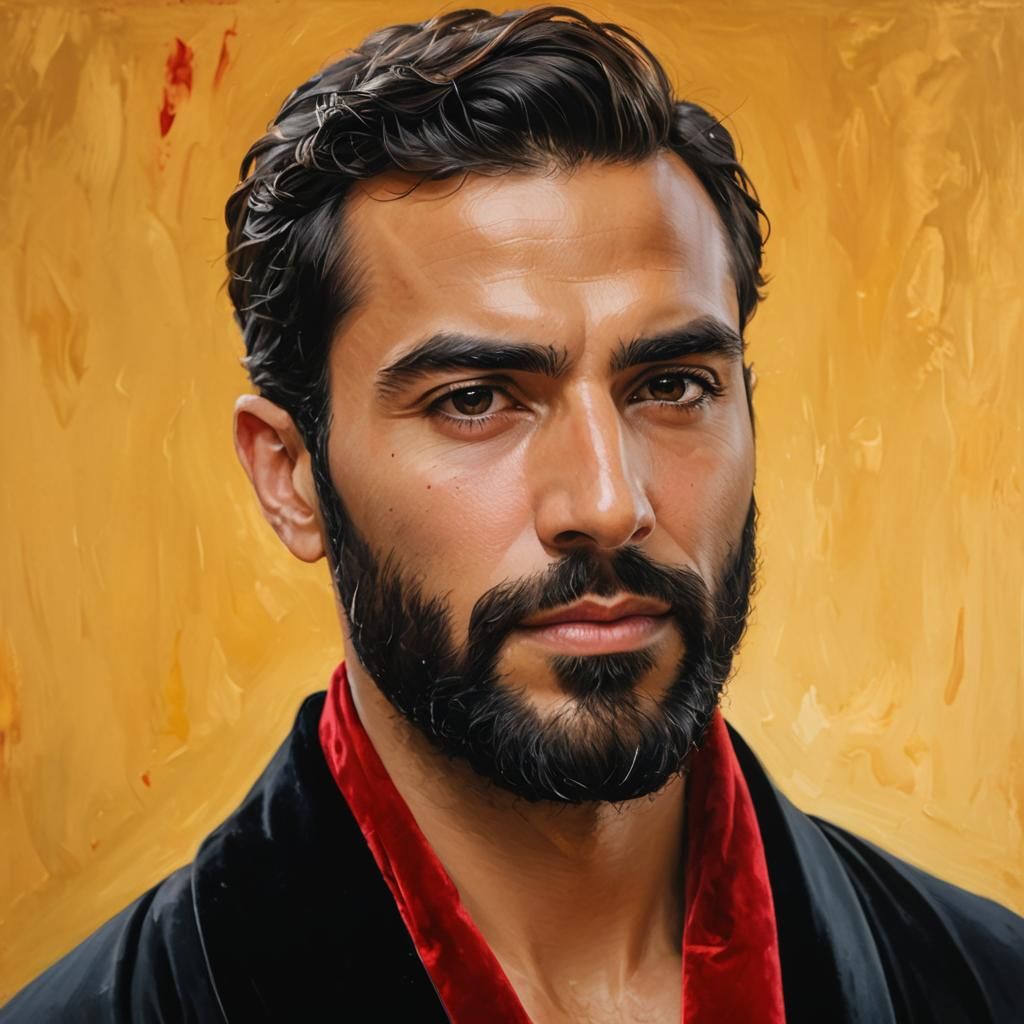 Portrait of Man in Velvet Robes as Oil Painting