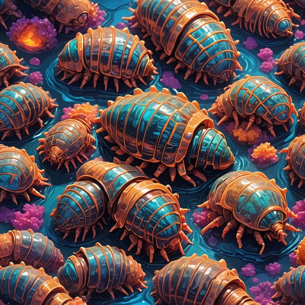 Synthwave Isopods Emerge in Neon Hot Springs
