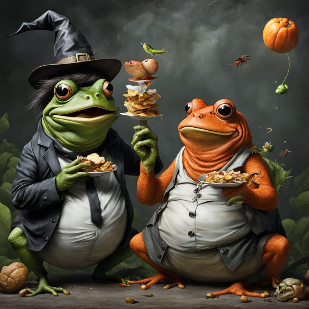 Witch and Fat Man Eating Junk with Skinny Wife