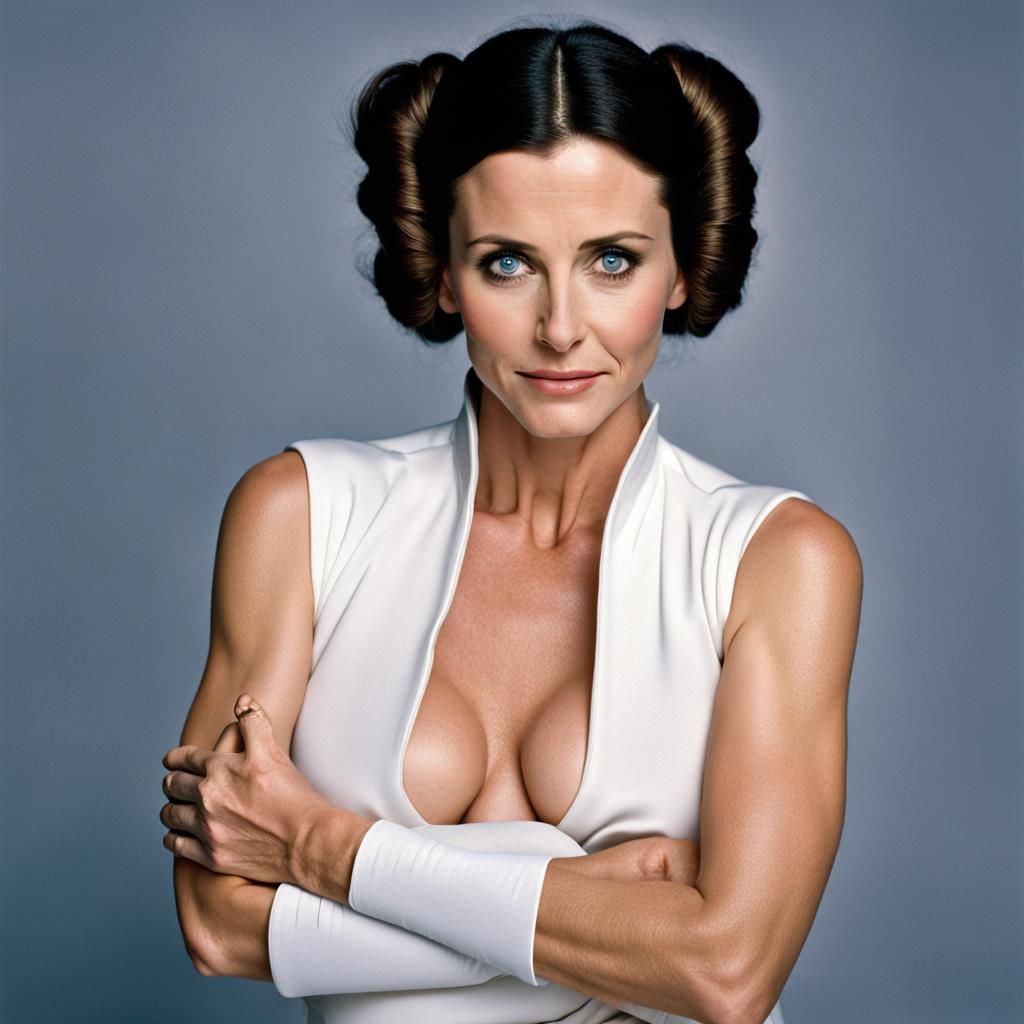 courteney cox dressed as princess Leia in the style of frien...