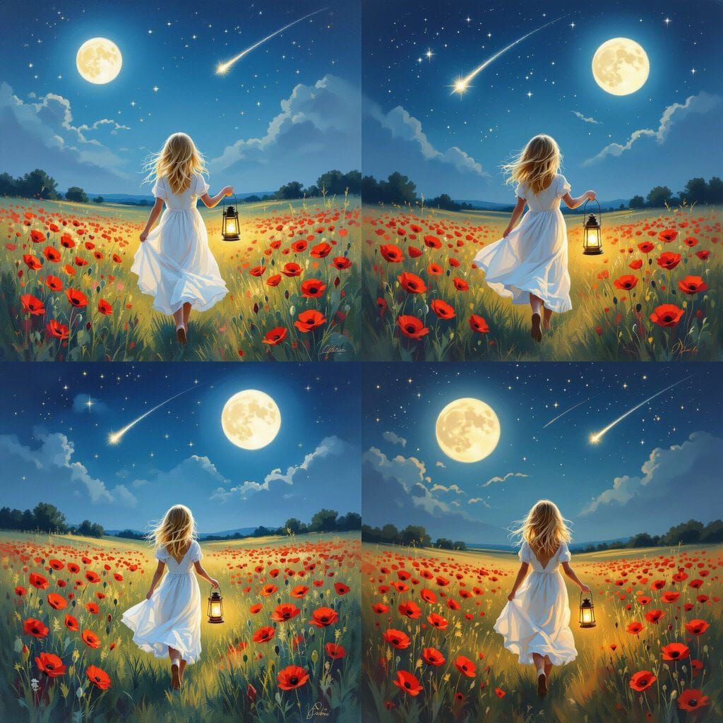 Girl with Lantern in Poppy Field, Gurney Style